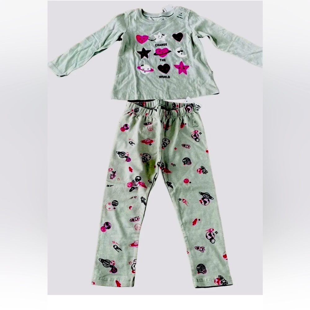 NEW Gap Toddler Girls Top Shirt Leggings Pants Outfit, Earth Day Themed, Green